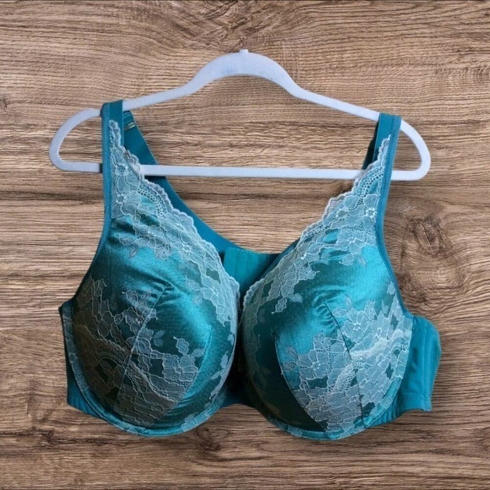 Cacique lace boost plunge bra. 50D. Teal/aqua/blue.